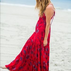 Free people red floral maxi dress